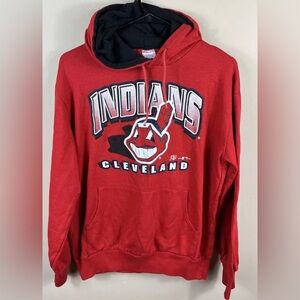 Vintage Cleveland Indians Hoodie Sweatshirt Chief Wahoo Distressed Fits Small